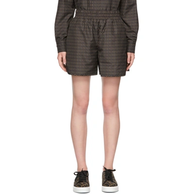 Fendi Interlacing Ff Logo Track Shorts In Brown