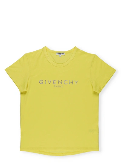 Givenchy Kids' Girl's Logo-print Short-sleeve Cotton Shirt In Yellow