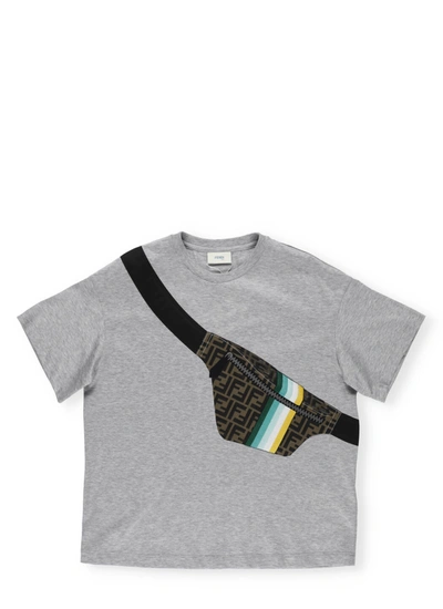 Fendi Kids' T-shirt With Beltbag Print In Grey