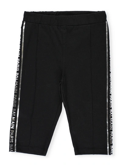 Balmain Babies' Newborn Black Joggers With White Logo Stripes