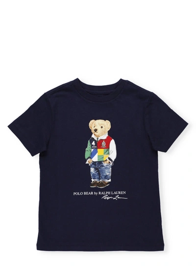 Ralph Lauren Kids' Teddy Bear-print Short-sleeved T-shirt In Cruise Navy