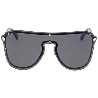 Versace Grey Rectangular Sunglasses In Grey,silver Tone