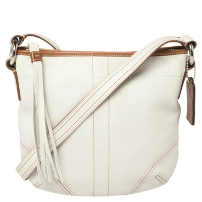 Pre-owned Coach White Leather Small Tassel Crossbody Bag
