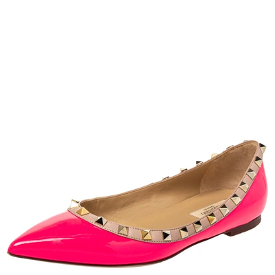 Pre-owned Valentino Garavani Pink Patent Leather Rockstud Ballet Flats Size 38