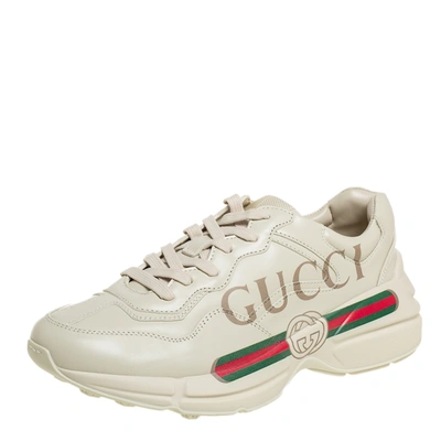 Pre-owned Gucci Logo Low Top Sneakers Size 41 In Beige
