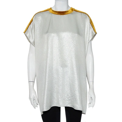Pre-owned Valentino Silver Lurex Synthetic Contrast Velvet Trim Oversized Top S