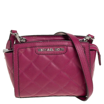 Pre-owned Michael Kors Fuchsia Quilted Leather Mini Selma Crossbody Bag In Pink