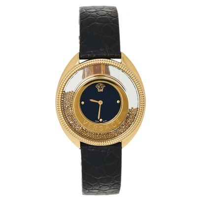 Pre-owned Versace Black Gold Plated Stainless Steel & Leather Destiny Spirit 86q Women's Wristwatch 39 Mm