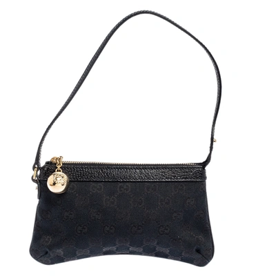 Pre-owned Gucci Black Gg Canvas And Leather Pochette