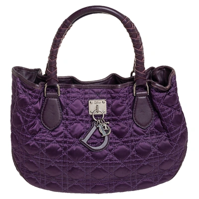 Pre-owned Dior Purple Cannage Quilted Satin And Leather Charming Hobo