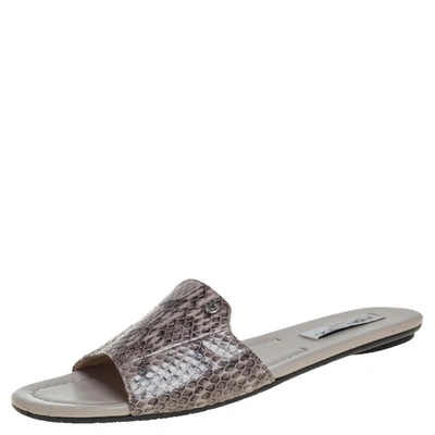 Pre-owned Jimmy Choo Grey/black Python Embossed Leather Nanda Flat Slides Size 40