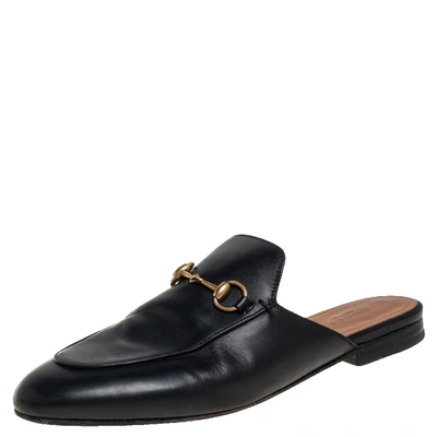 Pre-owned Gucci Black Leather Princetown Mules Size 39