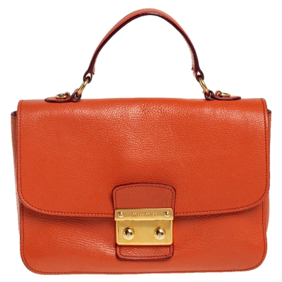 Pre-owned Miu Miu Orange Madras Leather Push Lock Flap Top Handle Bag