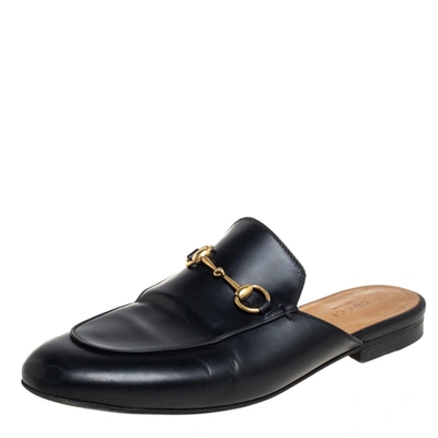 Pre-owned Gucci Black Leather Princetown Horsebit Mules Size 39