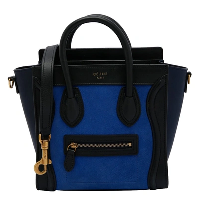 Pre-owned Celine Blue/black Leather Mini Luggage Tote Bag