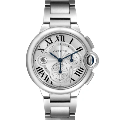 Pre-owned Cartier Silver Stainless Steel Ballon Bleu Chronograph W6920076 Men's Wristwatch 44 Mm