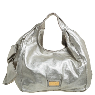 Pre-owned Valentino Garavani Silver Leather Nuage Bow Hobo