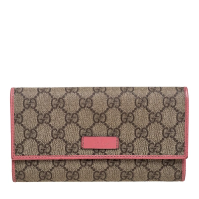 Pre-owned Gucci Beige/pink Gg Supreme Canvas And Leather Continental Wallet