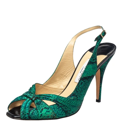 Pre-owned Jimmy Choo Dark Green Python Embossed Leather Sandals Size 40