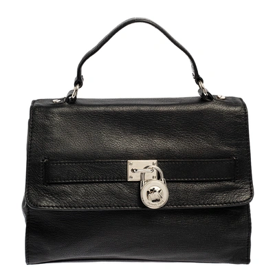 Pre-owned Michael Michael Kors Black Pebbled Leather Padlock Flap Top Handle Bag