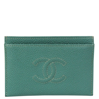 Pre-owned Chanel Green Caviar Leather Card Case