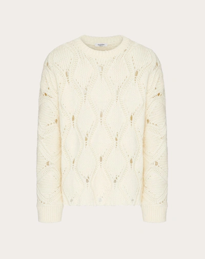 Valentino Uomo Wool Crewneck Sweater In Ivory