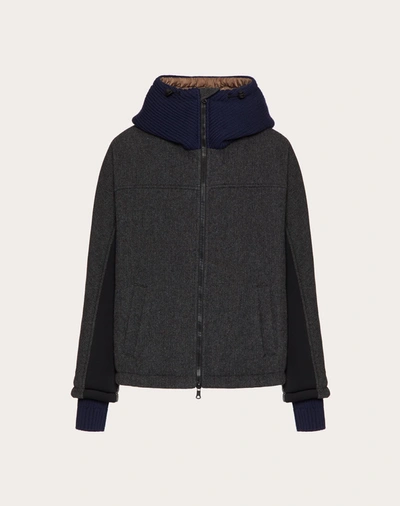 Valentino Contrast-texture Puffer Jacket In Gray/multicolor