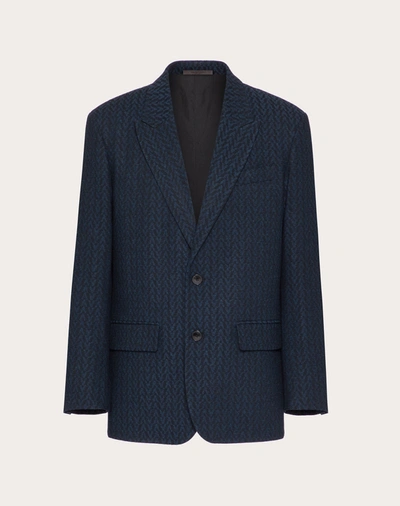 Valentino Uomo Wool Jacket With Optical  Motif In Blau