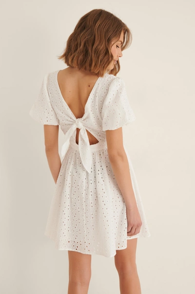 Na-kd Organic Tie Back Anglaise Mini Dress - White
