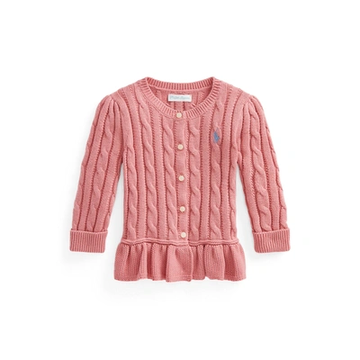Ralph Lauren Babies' Plaited Cotton Peplum Cardigan In Pink