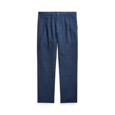 Double Rl Pleated Indigo Windowpane Pant In Indigo/ Grey Window Pane