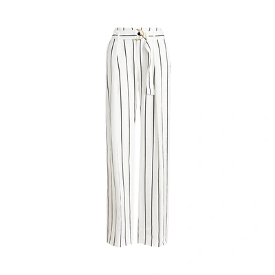 Lauren Ralph Lauren Striped Linen-blend Wide-leg Pant In White/polo Black