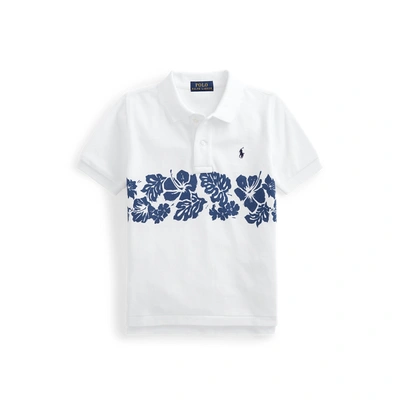 Polo Ralph Lauren Kids' Floral Cotton Mesh Polo Shirt In White