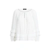 Lauren Petite Ruffle-trim Crinkle Cotton Top In White