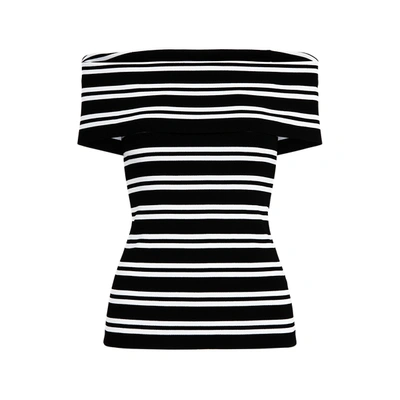 Lauren Petite Striped Off-the-shoulder Top In Polo Black/white