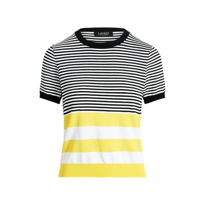 Lauren Ralph Lauren Striped Short-sleeve Sweater In Polo Black/white/lemon