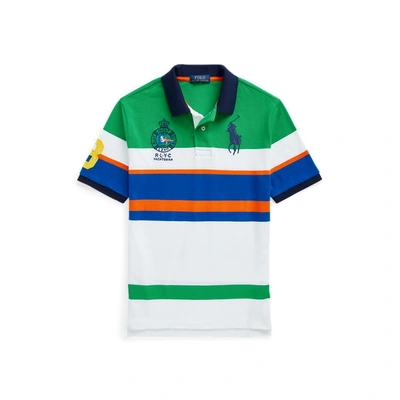 Polo Ralph Lauren Kids' Big Pony Striped Cotton Mesh Polo Shirt In Golf Green Multi