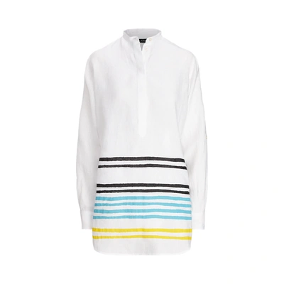 Lauren Petite Striped Linen Tunic In Capri Water Multi