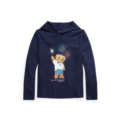 Polo Ralph Lauren Kids' Polo Bear Cotton Hooded Tee In Cruise Navy