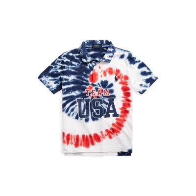 Polo Ralph Lauren Kids' Team Usa Tie-dye Cotton Polo Shirt In Blue Tie Dye