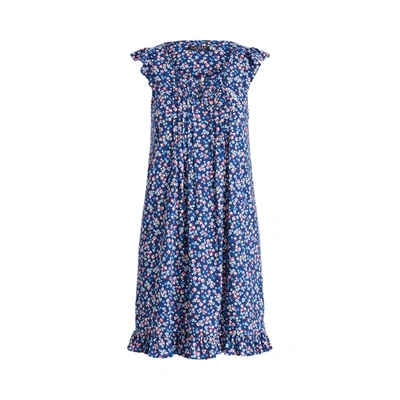 Lauren Ralph Lauren Floral Flutter-sleeve Nightgown In Navy Print