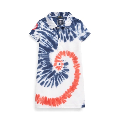 Polo Ralph Lauren Kids' Team Usa Tie-dye Mesh Polo Dress In Blue Tie Dye