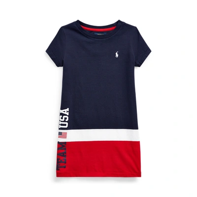 Polo Ralph Lauren Kids' Big Girls Team Usa Cotton Jersey T-shirt Dress In Cruise Navy Multi