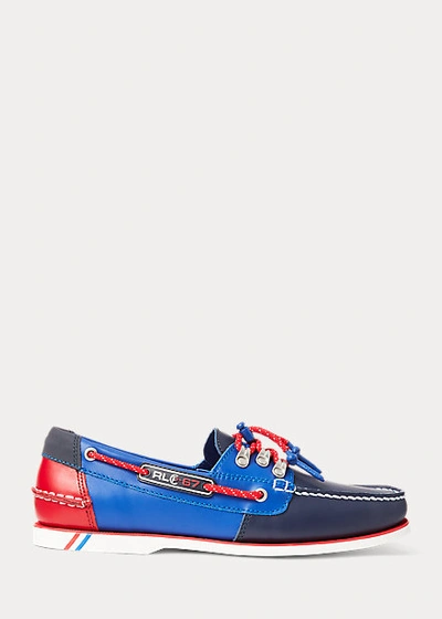 Ralph Lauren Merton Color-blocked Leather Boat Shoe In Heritage Royal/navy/red