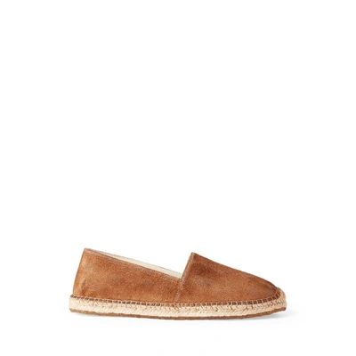 Double Rl Roughout Suede Espadrille In Tan