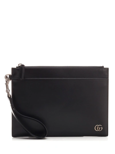 Gucci Gg Plaque Zipped Pouch In Black
