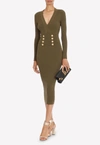 BALMAIN DOUBLE BUTTONED KNITTED MIDI DRESS