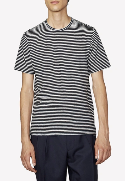 Officine Generale Striped Japanese Jersey T-shirt In Black,white