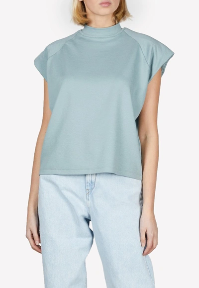 Remain Verona High-neck Shirt In Organic Cotton In Blue