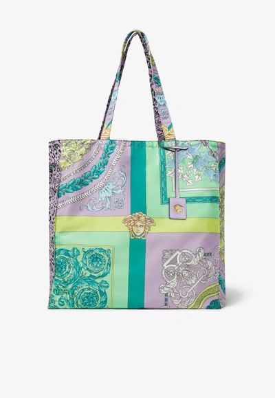 Versace Barocco Mosaic Print Tote Bag In Purple